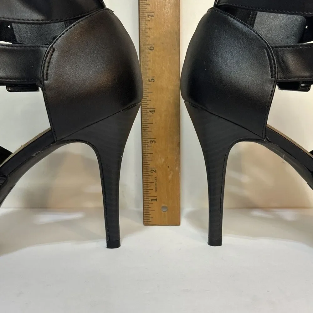 Brash Jayden Open Toe Bootie 4” Heels Black Faux Leather Size 9